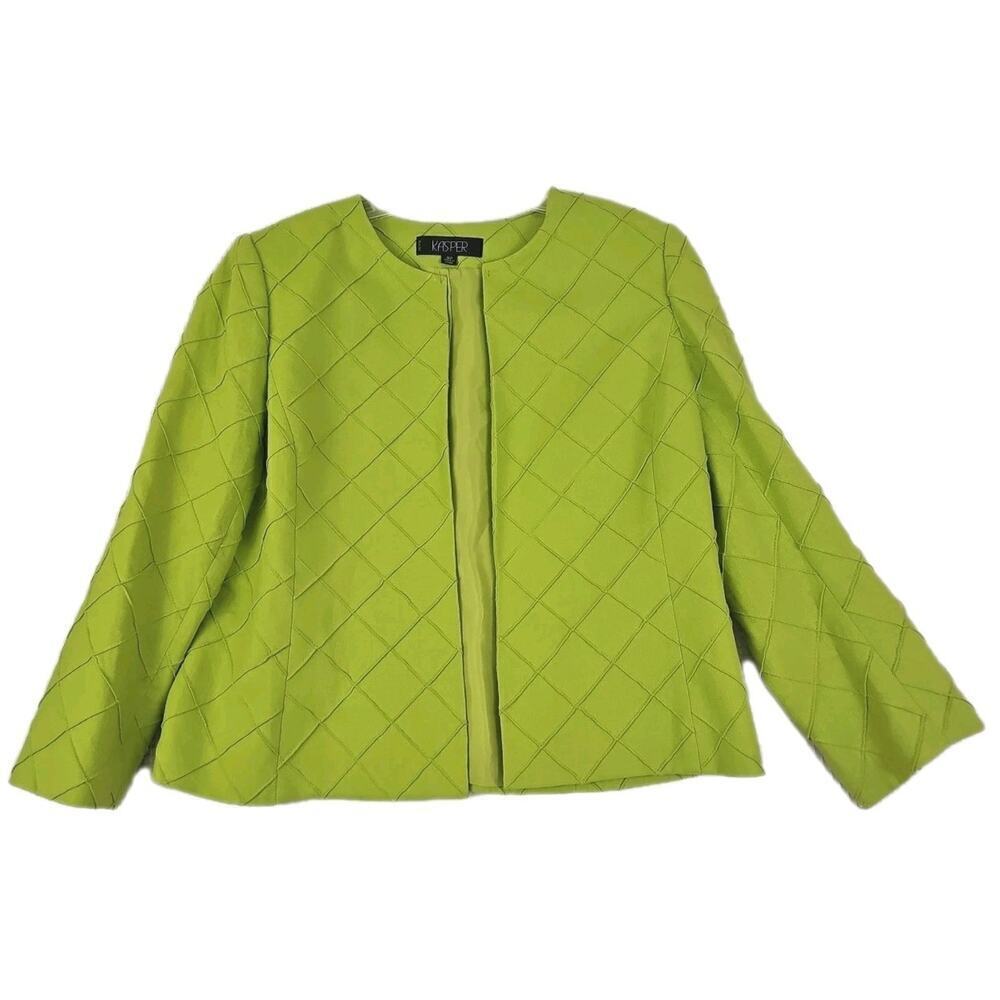 Kasper~Woman Size 16 Petite~ Lime Green Blazer Linen Blend Jacket Office Wear.